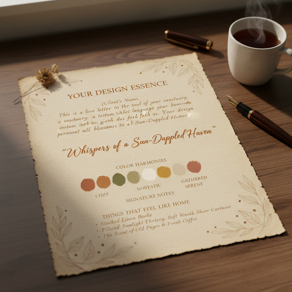 Personal Style Discovery note — a beautifully written one-page design personality summary