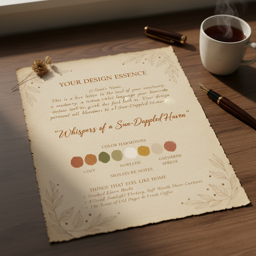 Personal Style Discovery note — a beautifully written one-page design personality summary
